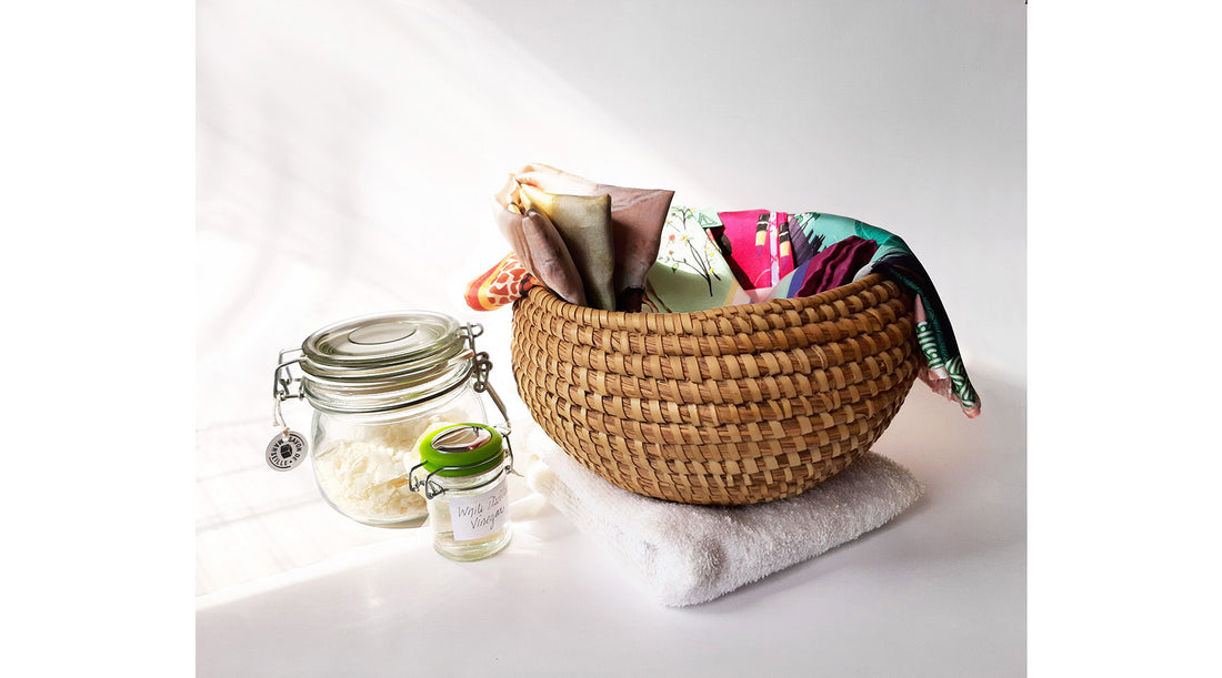 silk items in a basket ready to be washed