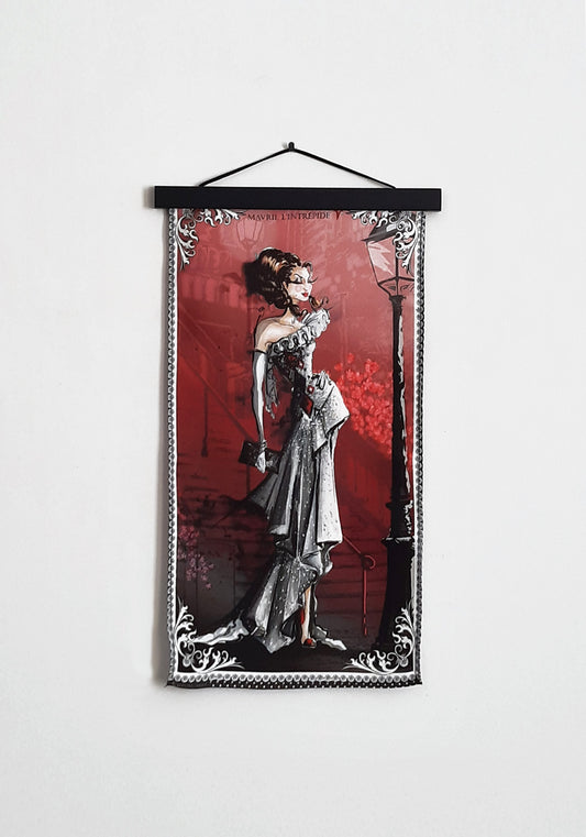 small art silk tapestry illustrating Aries silhouette in black, red and white