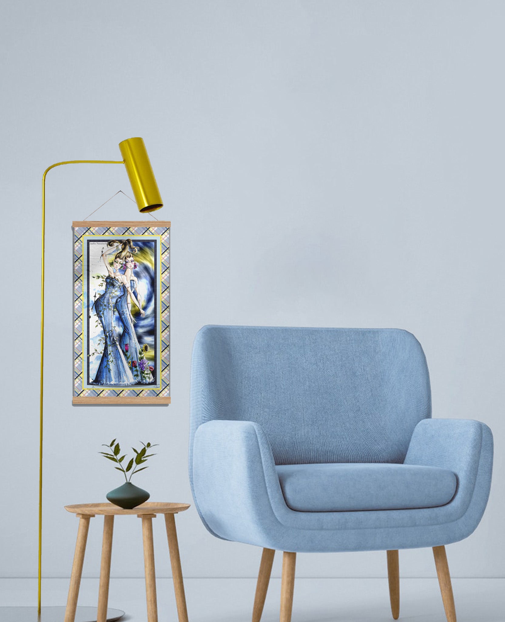 Silk wall art shown in a fresh home décor setting