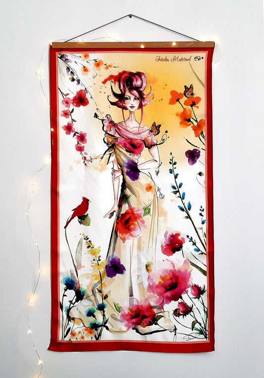 Large silk tapestry illustrating the Cancer silhouette in bright summer hues