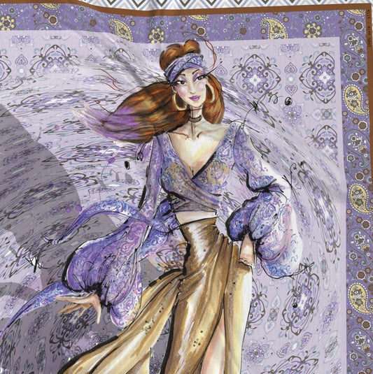 Zoom on the Aquarius silk scarf artwork