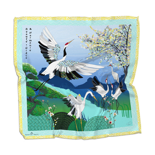 Elegant Square Silk Scarf - Cranes
