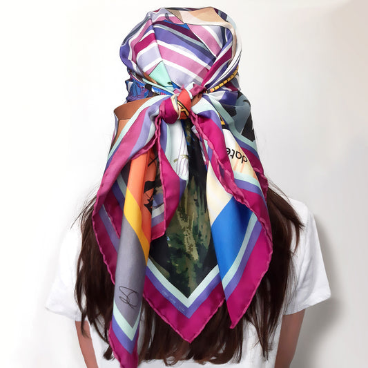 bold colors Silk scarf back view headscarf