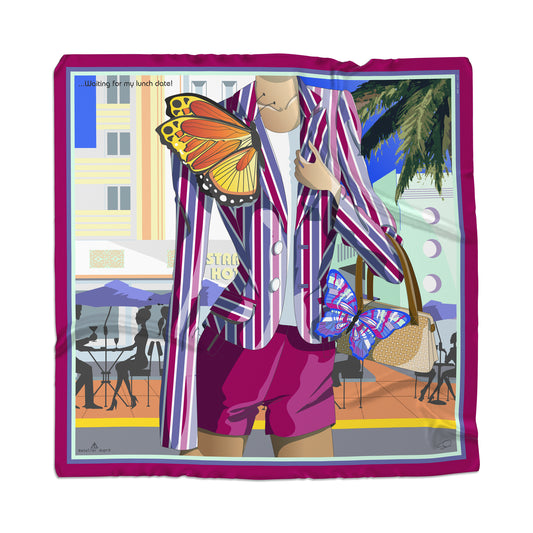 silk scarf in bold colors of Miami South Beach scene 