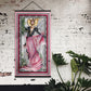 Large Libra Silk tapestry art shown on a rustic brick wall décor