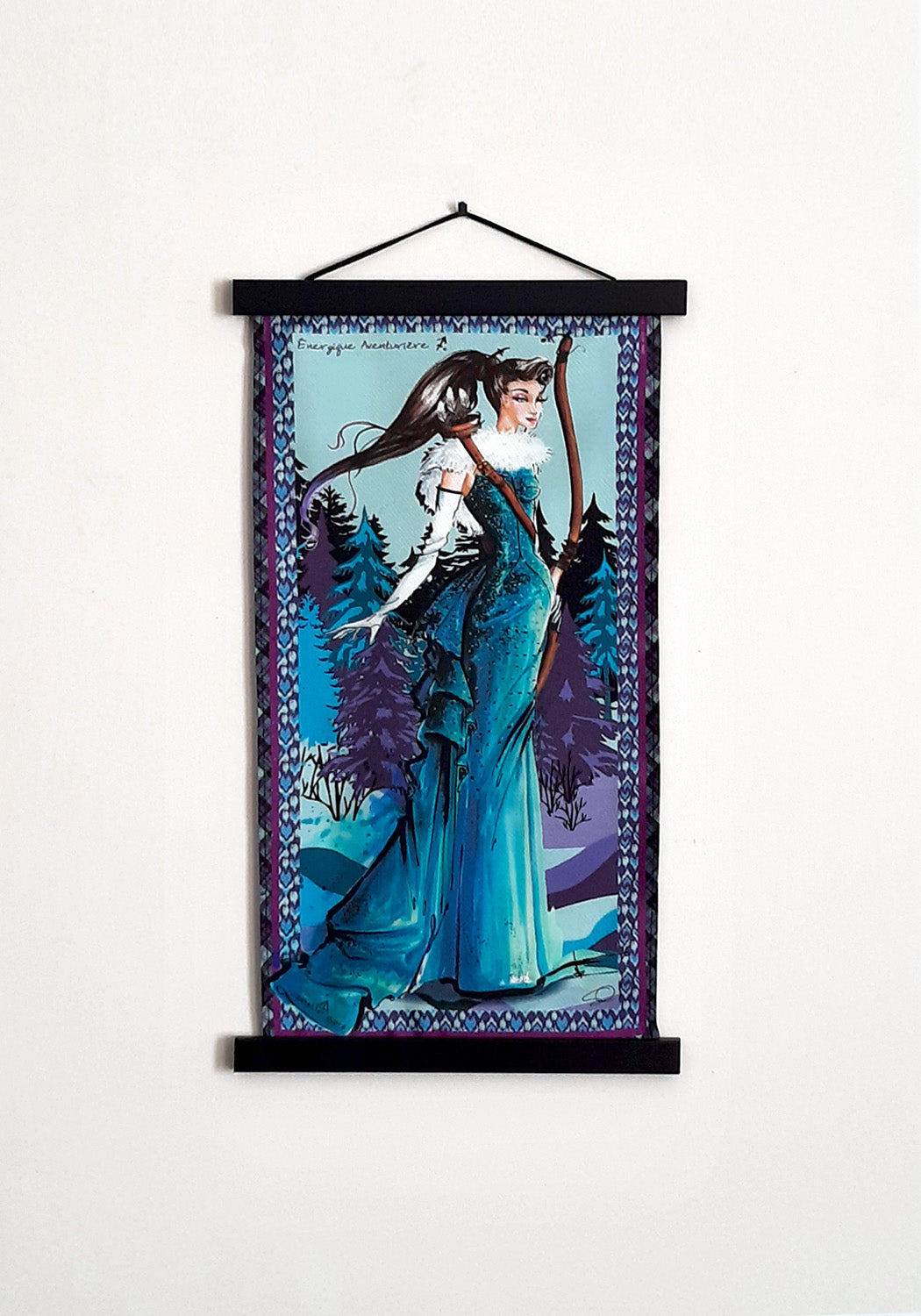 Small Silk Tapestry of zodiac sign Sagittarius  in a teal  tones