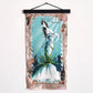 Small Wall art silk tapestry illustrating Pisces silhouette in oceanic hues and light pink