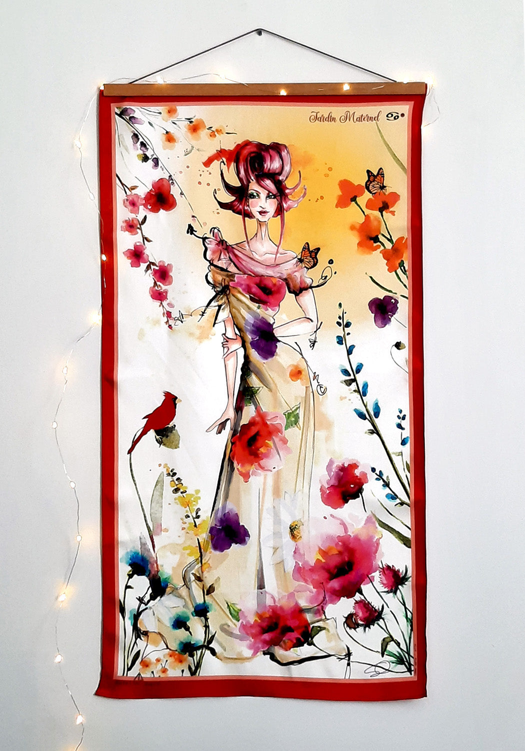 Large silk tapestry illustrating the Cancer silhouette in bright summer hues