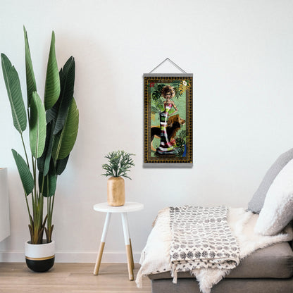 Small Leo Silk tapestry shown in a minimalist tropical décor