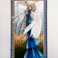 Large silk tapestry illustrating the Virgo sign silhouette in sapphire blue tones