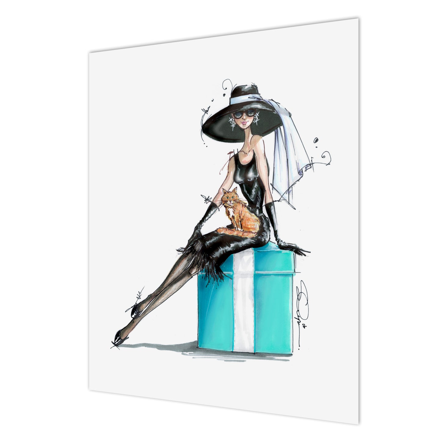 Art Print | Wall Art | Audrey cocktail dress and cat