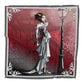 Square silk scarf illustrating the Aries silhouette in a Paris night scene, in red and dark grey tones