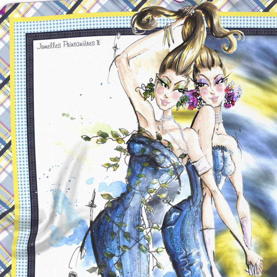 Zoom on the Gemini silk scarf artwork