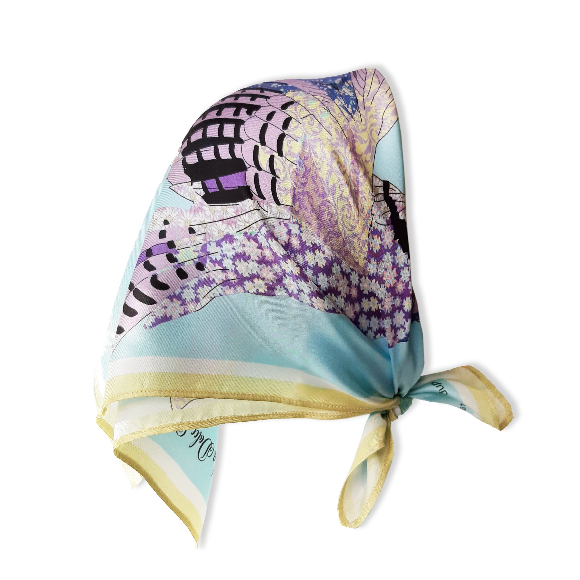 pastel birds print silk headscarf